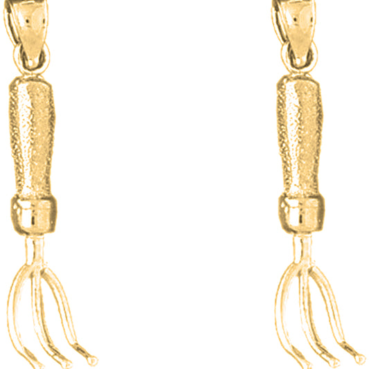 Yellow Gold-plated Silver 31mm 3D Rake Earrings