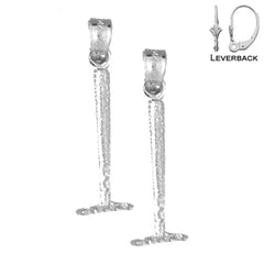 Sterling Silver 23mm 3D Rake Earrings (White or Yellow Gold Plated)