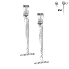 Sterling Silver 23mm 3D Rake Earrings (White or Yellow Gold Plated)