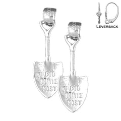 Sterling Silver 27mm 3D Shovel Earrings (White or Yellow Gold Plated)