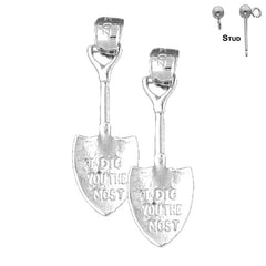 Sterling Silver 27mm 3D Shovel Earrings (White or Yellow Gold Plated)