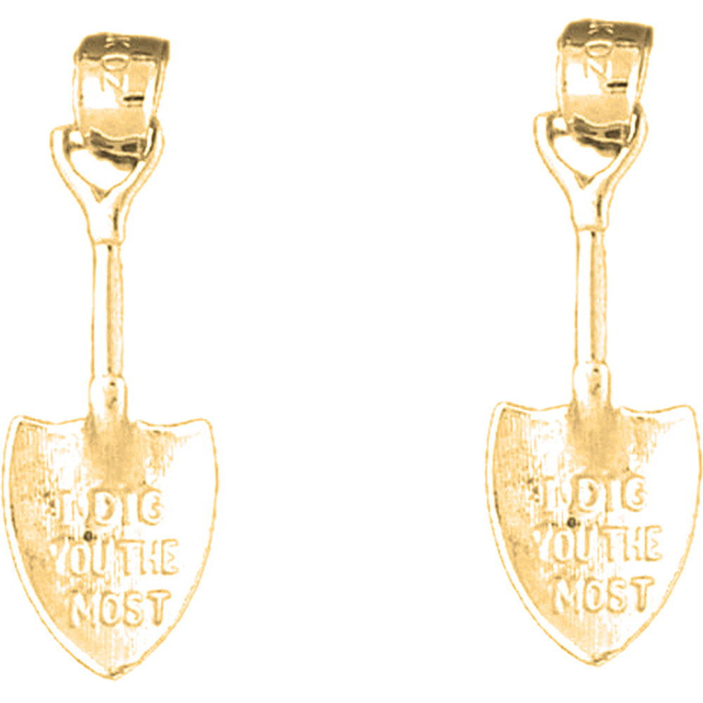 14K or 18K Gold 27mm 3D Shovel Earrings