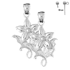 Sterling Silver 30mm 5 Petal Bluet Flower Earrings (White or Yellow Gold Plated)