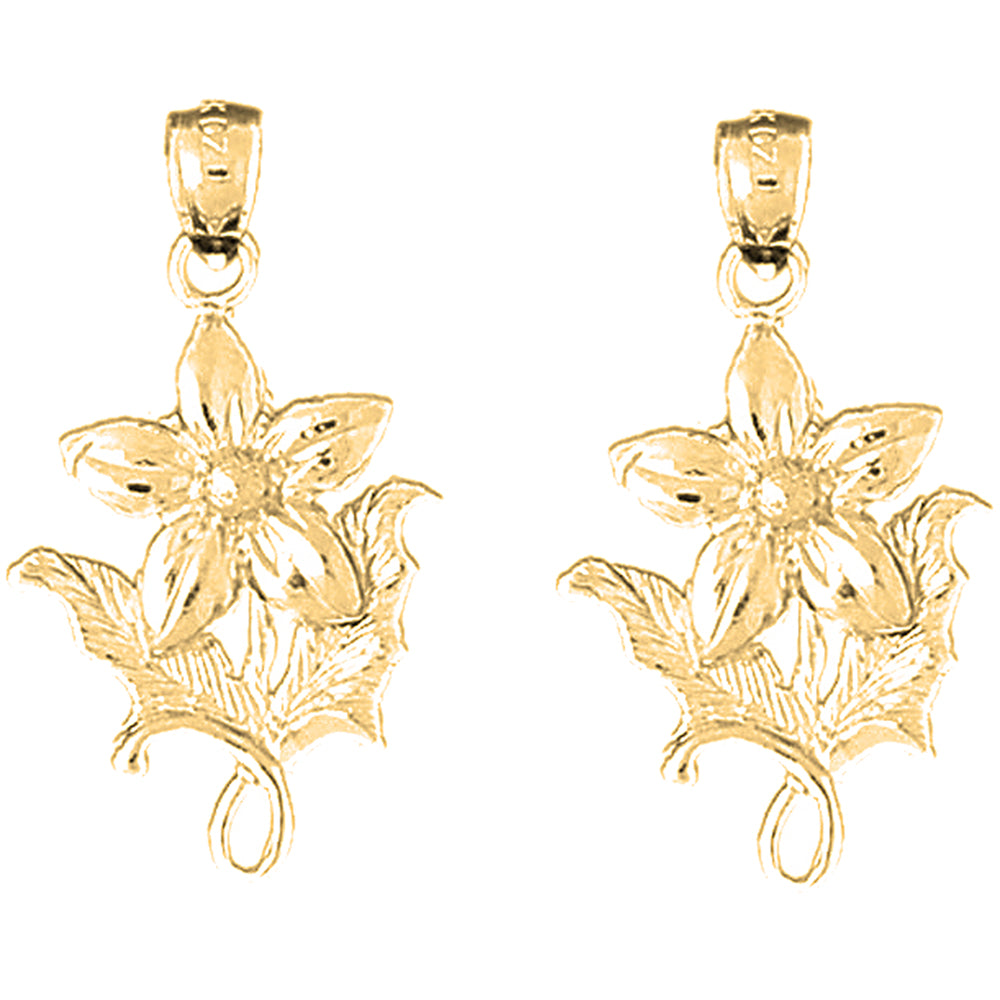 Yellow Gold-plated Silver 30mm 5 Petal Bluet Flower Earrings