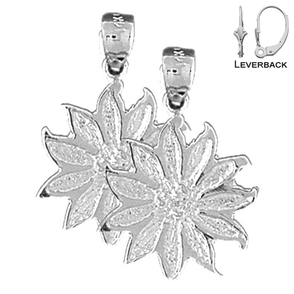 Sterling Silver 25mm 11 Petal Flower Earrings (White or Yellow Gold Plated)