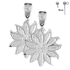 Sterling Silver 25mm 11 Petal Flower Earrings (White or Yellow Gold Plated)