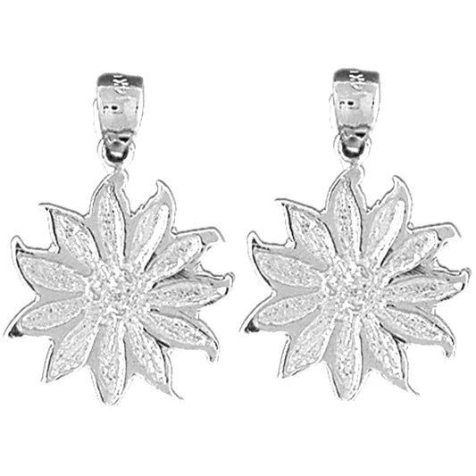 Sterling Silver 25mm 11 Petal Flower Earrings