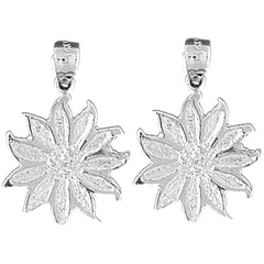 Sterling Silver 25mm 11 Petal Flower Earrings