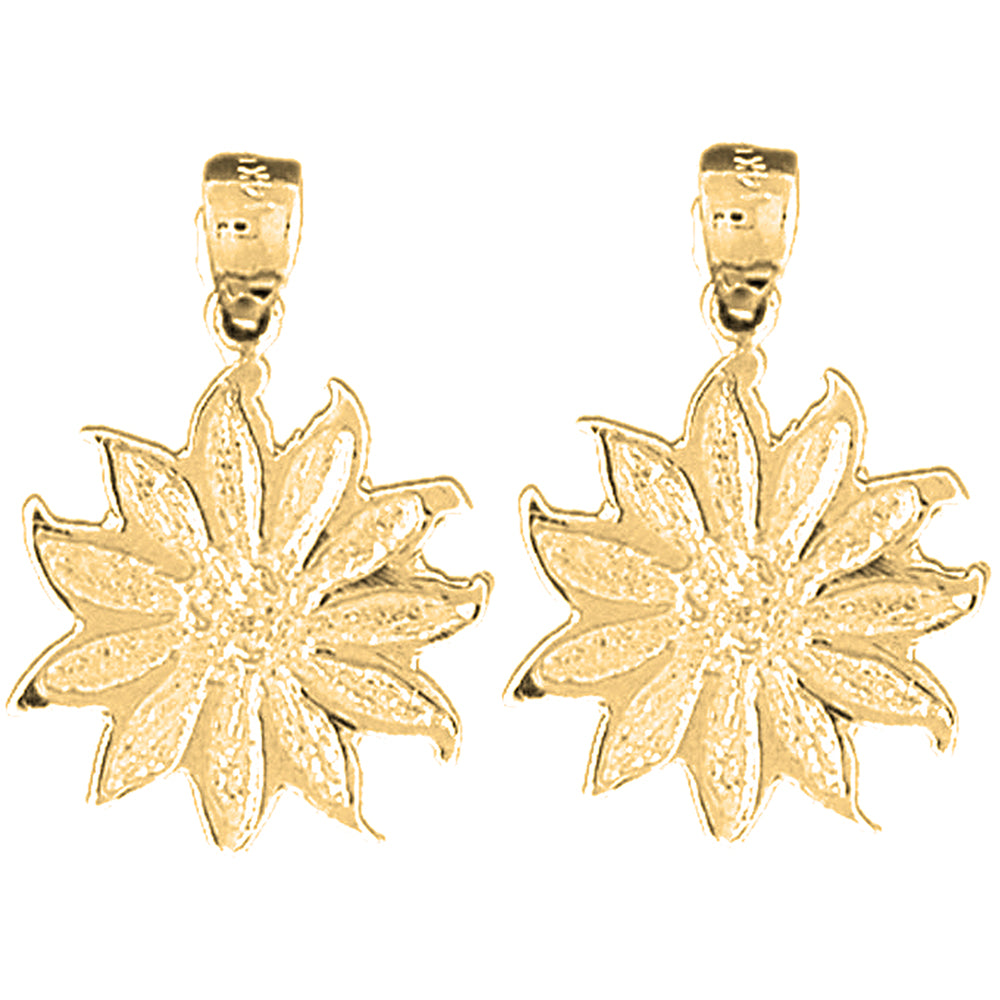 Yellow Gold-plated Silver 25mm 11 Petal Flower Earrings