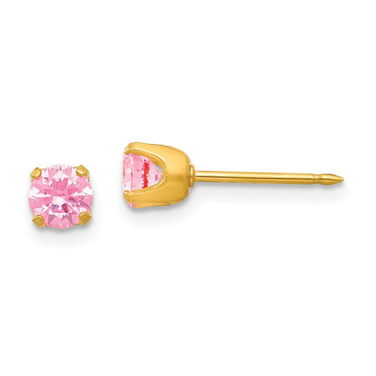 Inverness 14K Yellow Gold 5mm Pink CZ Post Earrings