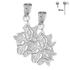 Pendientes de flores de plata de ley de 25 mm (chapados en oro blanco o amarillo)