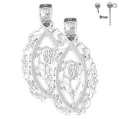 Pendientes de plata de ley con forma de rosa de 27 mm (chapados en oro blanco o amarillo)