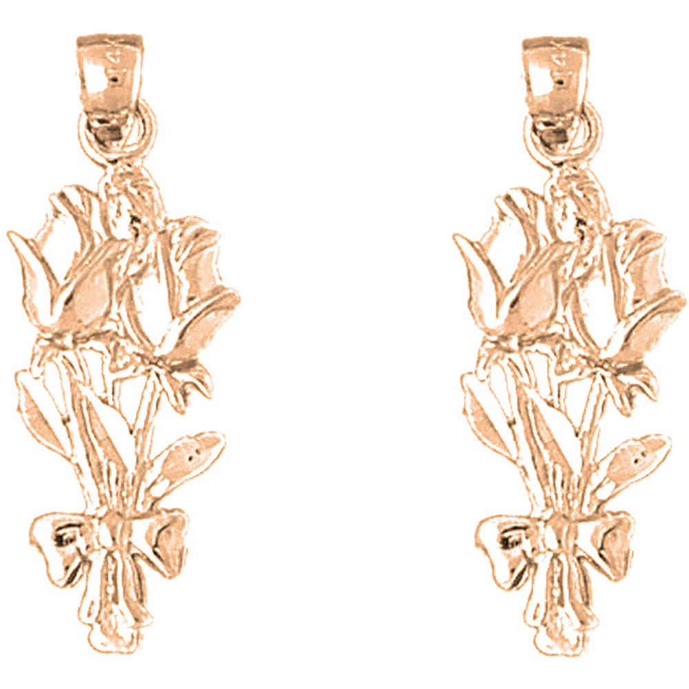 14K or 18K Gold 29mm Rose Flower Earrings