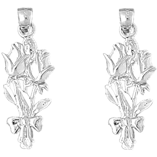 Sterling Silver 29mm Rose Flower Earrings