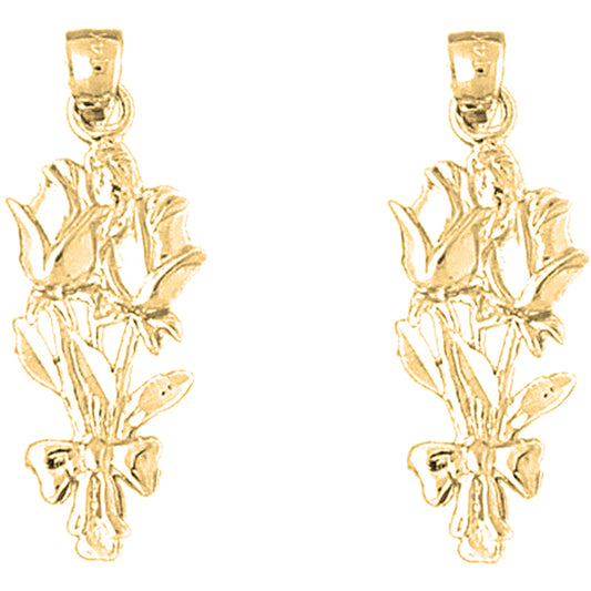 Yellow Gold-plated Silver 29mm Rose Flower Earrings