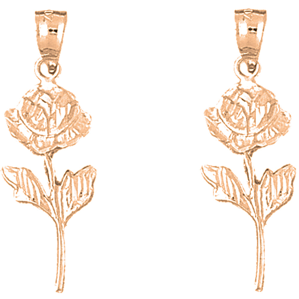 14K or 18K Gold 32mm Rose Flower Earrings