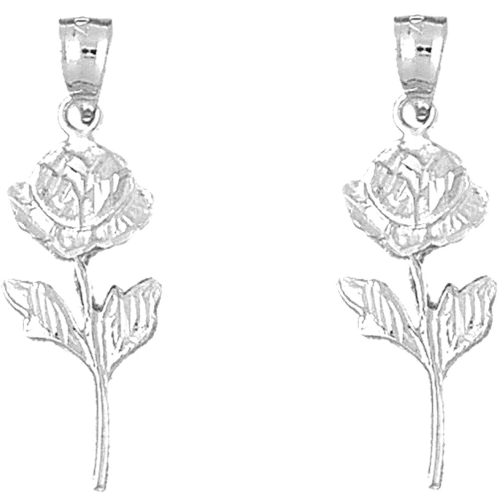 Sterling Silver 32mm Rose Flower Earrings