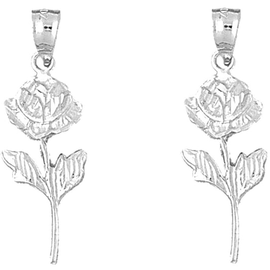 Sterling Silver 32mm Rose Flower Earrings