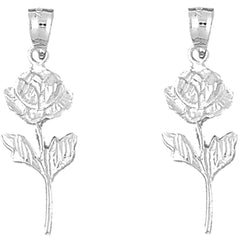 Sterling Silver 32mm Rose Flower Earrings