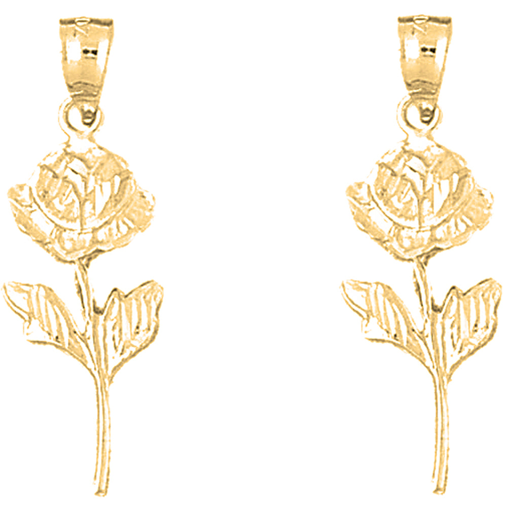 Yellow Gold-plated Silver 32mm Rose Flower Earrings