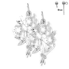 Sterling Silver 25mm Bouquet Flower Earrings (White or Yellow Gold Plated)