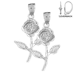 Sterling Silver 31mm Rose Flower Earrings (White or Yellow Gold Plated)