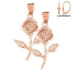 Pendientes de flor rosa de 31 mm en oro de 14 quilates o 18 quilates