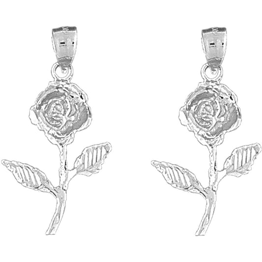 Sterling Silver 31mm Rose Flower Earrings