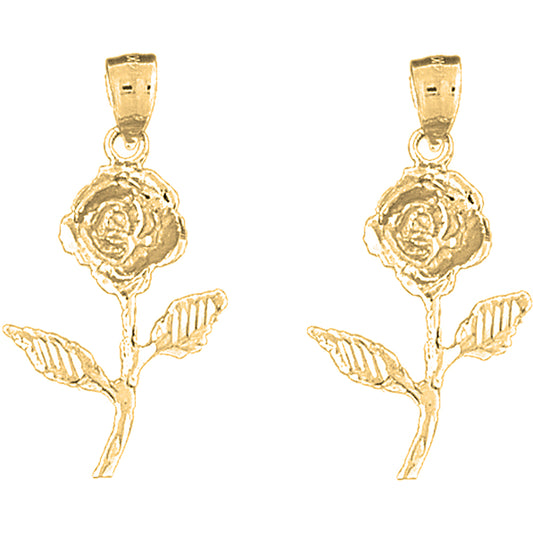 Yellow Gold-plated Silver 31mm Rose Flower Earrings