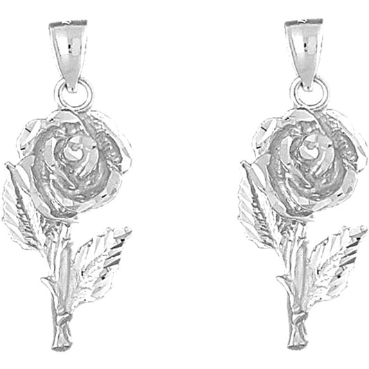 Sterling Silver 41mm Rose Flower Earrings