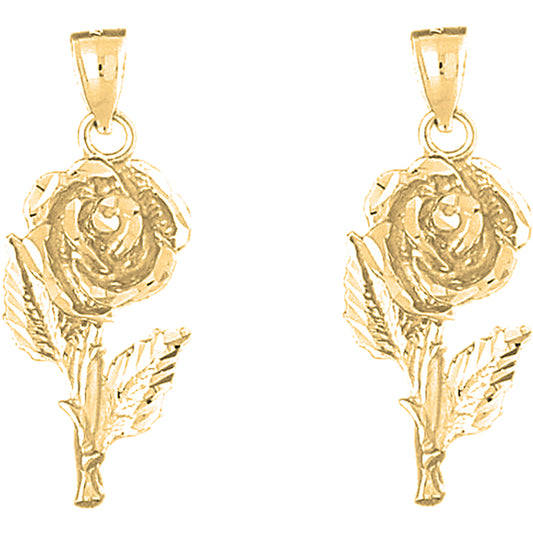 Yellow Gold-plated Silver 41mm Rose Flower Earrings