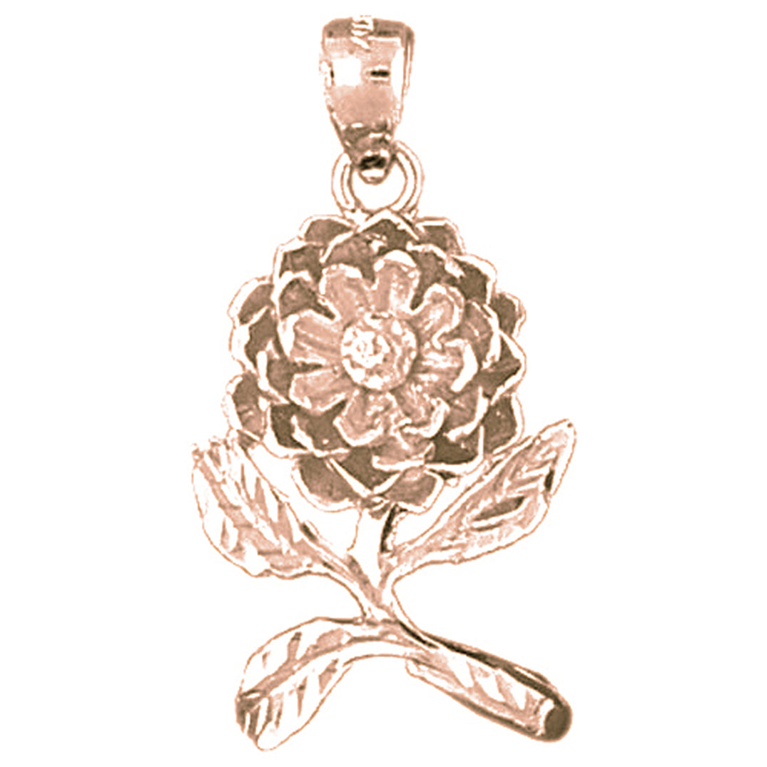 10K, 14K or 18K Gold Rose Flower Pendant