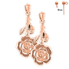 Pendientes de flor rosa de 27 mm en oro de 14 quilates o 18 quilates