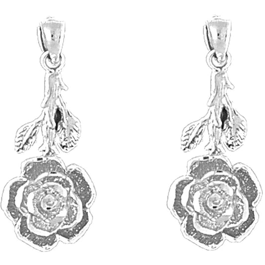 Sterling Silver 27mm Rose Flower Earrings