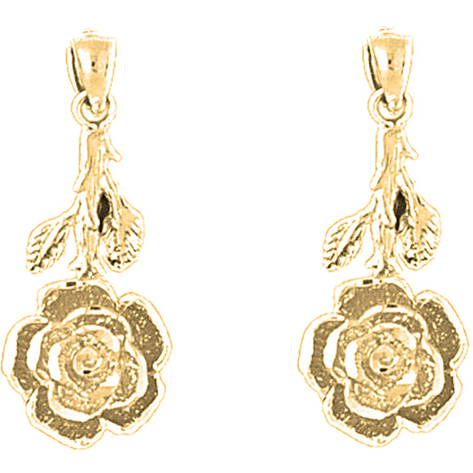 Yellow Gold-plated Silver 27mm Rose Flower Earrings