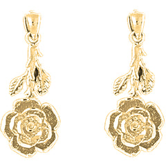 Yellow Gold-plated Silver 27mm Rose Flower Earrings