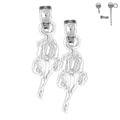 Sterling Silver 19mm Rose Flower Earrings (White or Yellow Gold Plated)