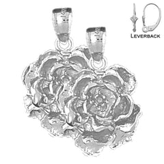 Sterling Silver 24mm Rose Flower Earrings (White or Yellow Gold Plated)