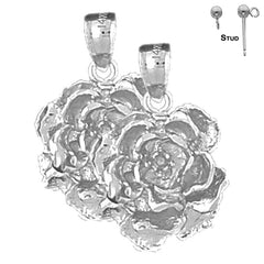 Sterling Silver 24mm Rose Flower Earrings (White or Yellow Gold Plated)