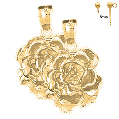 Sterling Silver 24mm Rose Flower Earrings (White or Yellow Gold Plated)