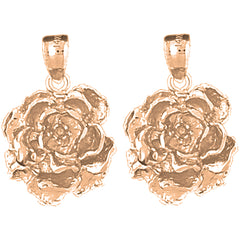 14K or 18K Gold 24mm Rose Flower Earrings