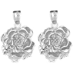 Sterling Silver 24mm Rose Flower Earrings