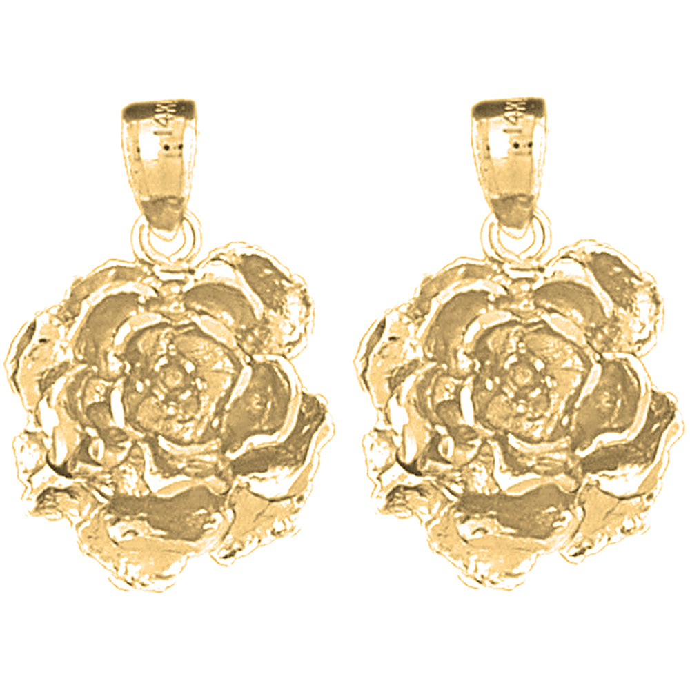 14K or 18K Gold 24mm Rose Flower Earrings