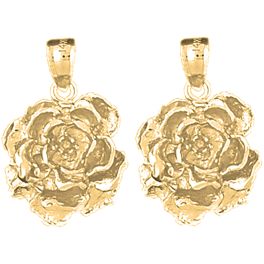 Yellow Gold-plated Silver 24mm Rose Flower Earrings