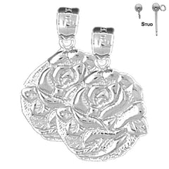 Sterling Silver 22mm Rose Flower Earrings (White or Yellow Gold Plated)