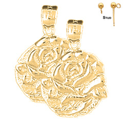 Sterling Silver 22mm Rose Flower Earrings (White or Yellow Gold Plated)