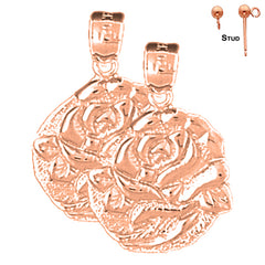 Pendientes de flor rosa de 22 mm en oro de 14 quilates o 18 quilates