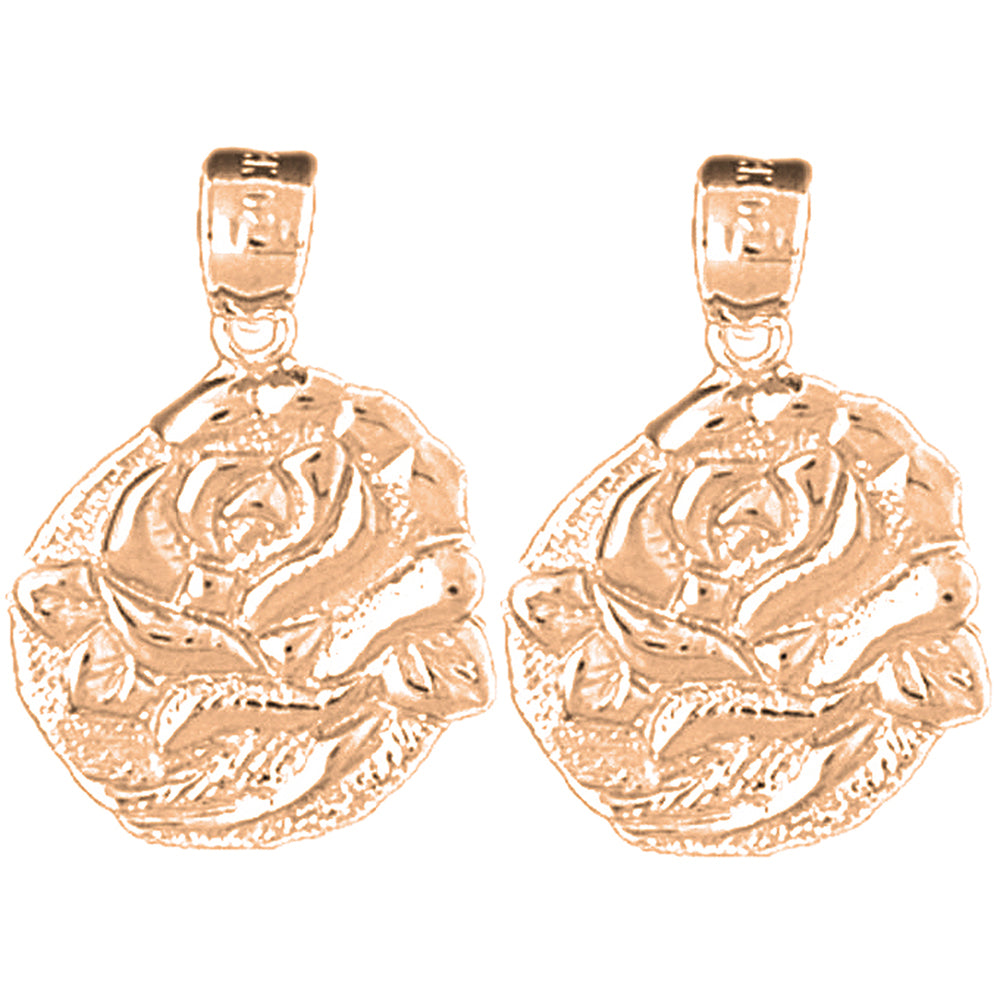 14K or 18K Gold 22mm Rose Flower Earrings
