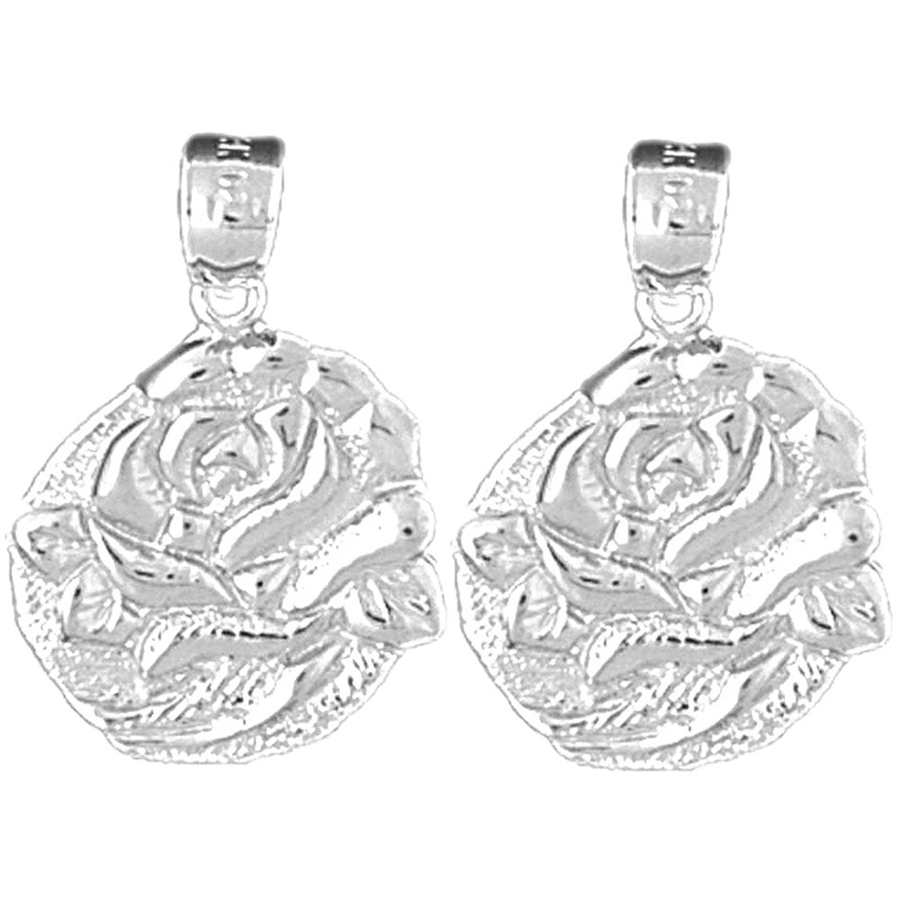 Sterling Silver 22mm Rose Flower Earrings