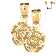 Pendientes de flor rosa de 16 mm en oro de 14 quilates o 18 quilates